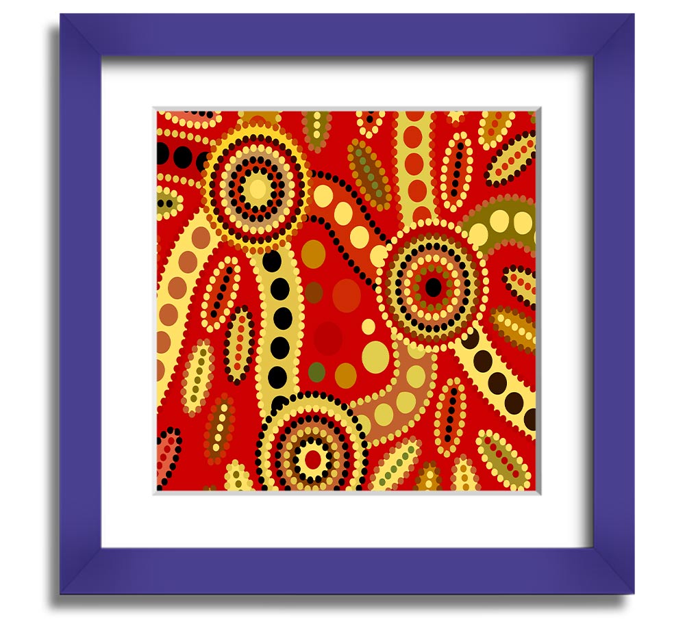 Aboriginal Red Tribal Square Framed Print showcasing vibrant red tribal designs in a stylish frame.